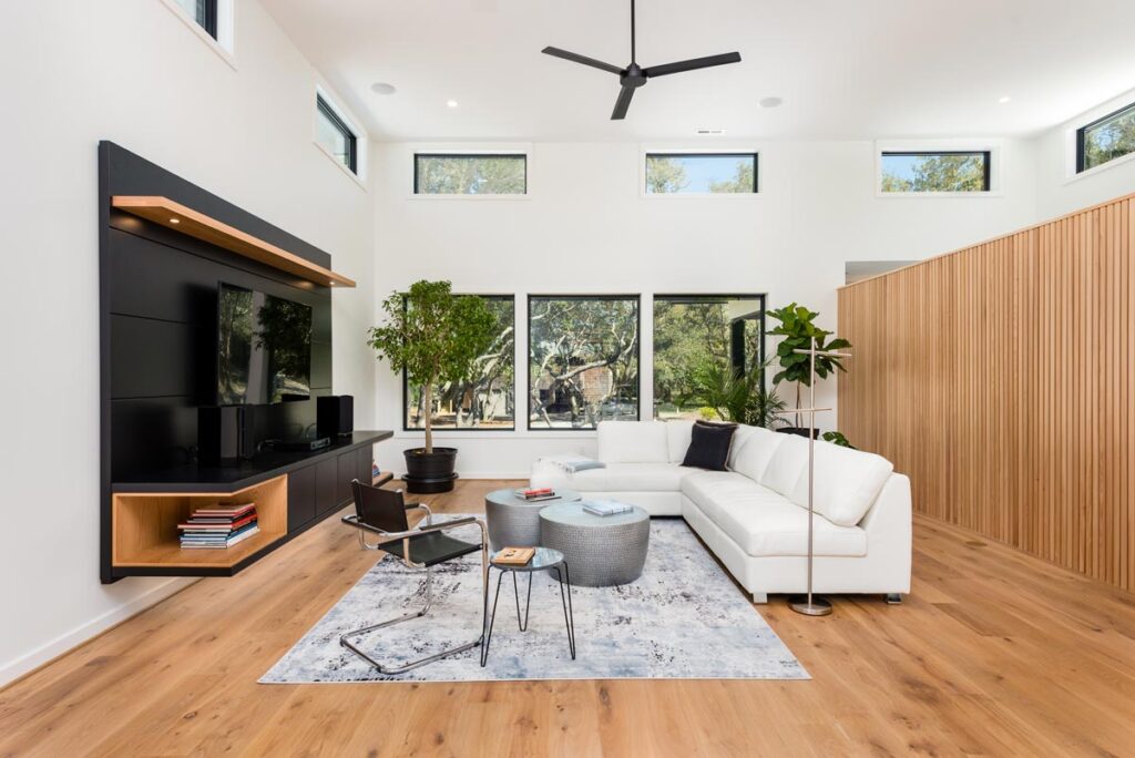 Outer Banks Home remodel with a Modern style living room area design.